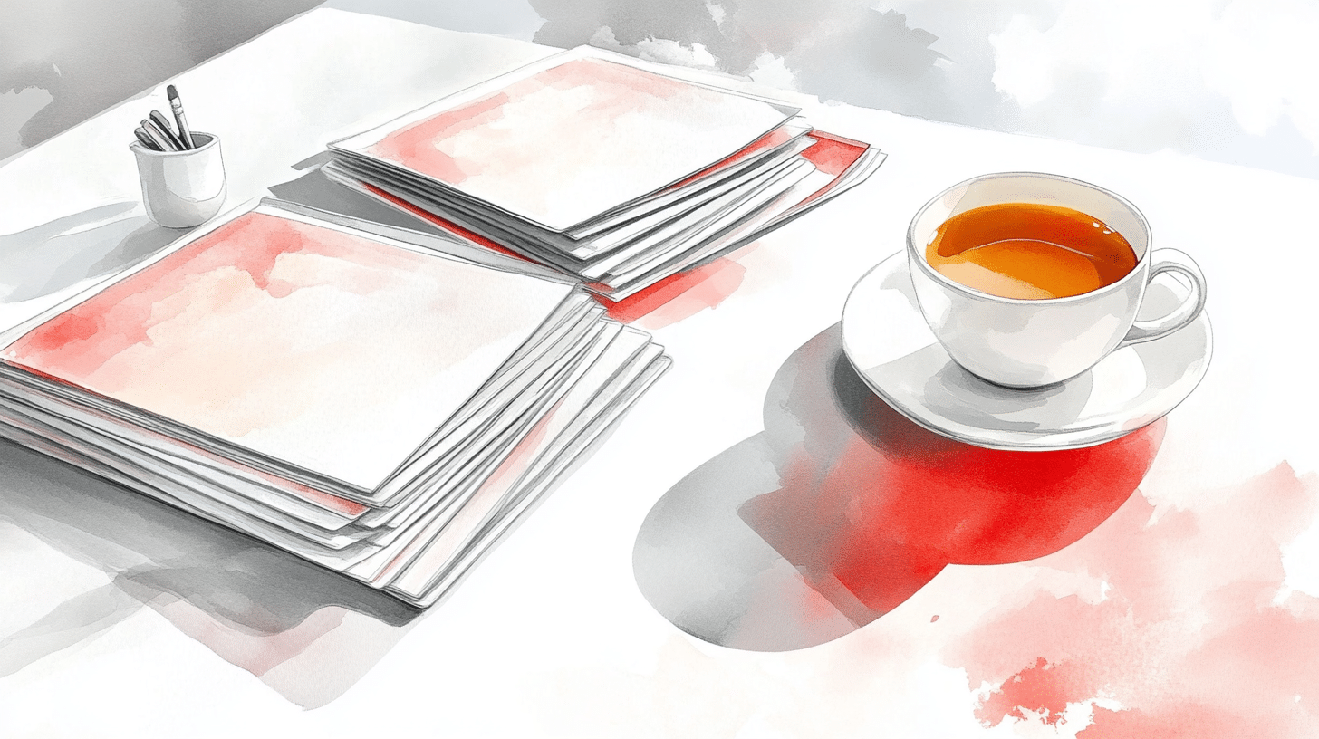 Aquarell: Schreibtisch mit Finanzunterlagen – Symbolbild für finanzielle Resilienz