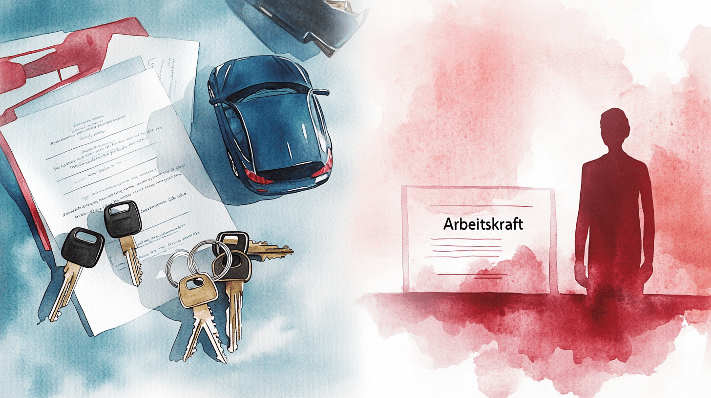 Aquarell: Reduzierter Schreibtisch – Symbolbild für Arbeitskraftabsicherung