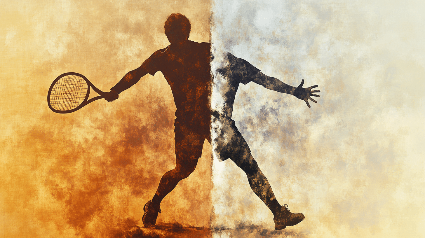 Aquarell: Gesplittete Tennisfigur – Symbolbild für BU‑Versicherung für Tennisspieler