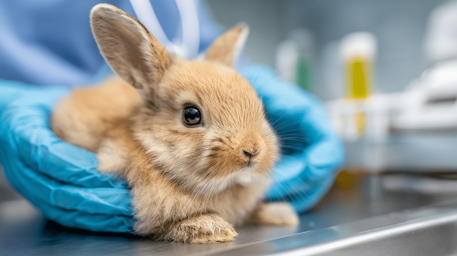 Kaninchen bei tierärztlicher Untersuchung auf einem Behandlungstisch – Symbolbild zur Kaninchen-OP-Versicherung