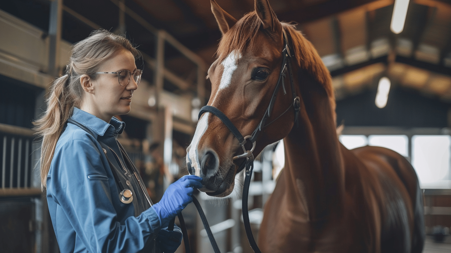 Tierärztin untersucht Pferd im Stall – zentrale Fragen zur Pferde-OP-Versicherung