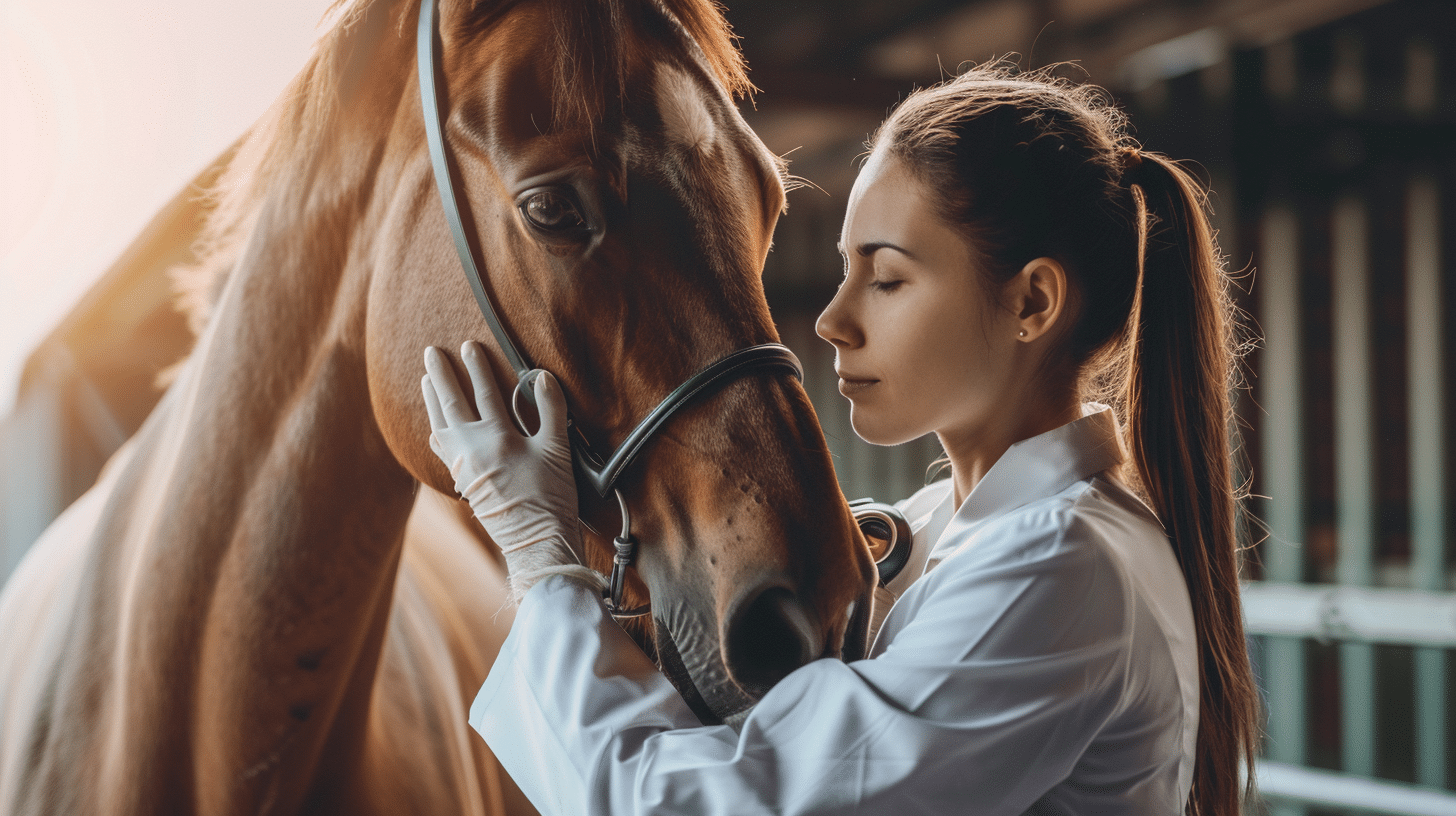 Tierärztin untersucht Pferd im Stall – zentrale Fragen zur Pferdekrankenversicherung